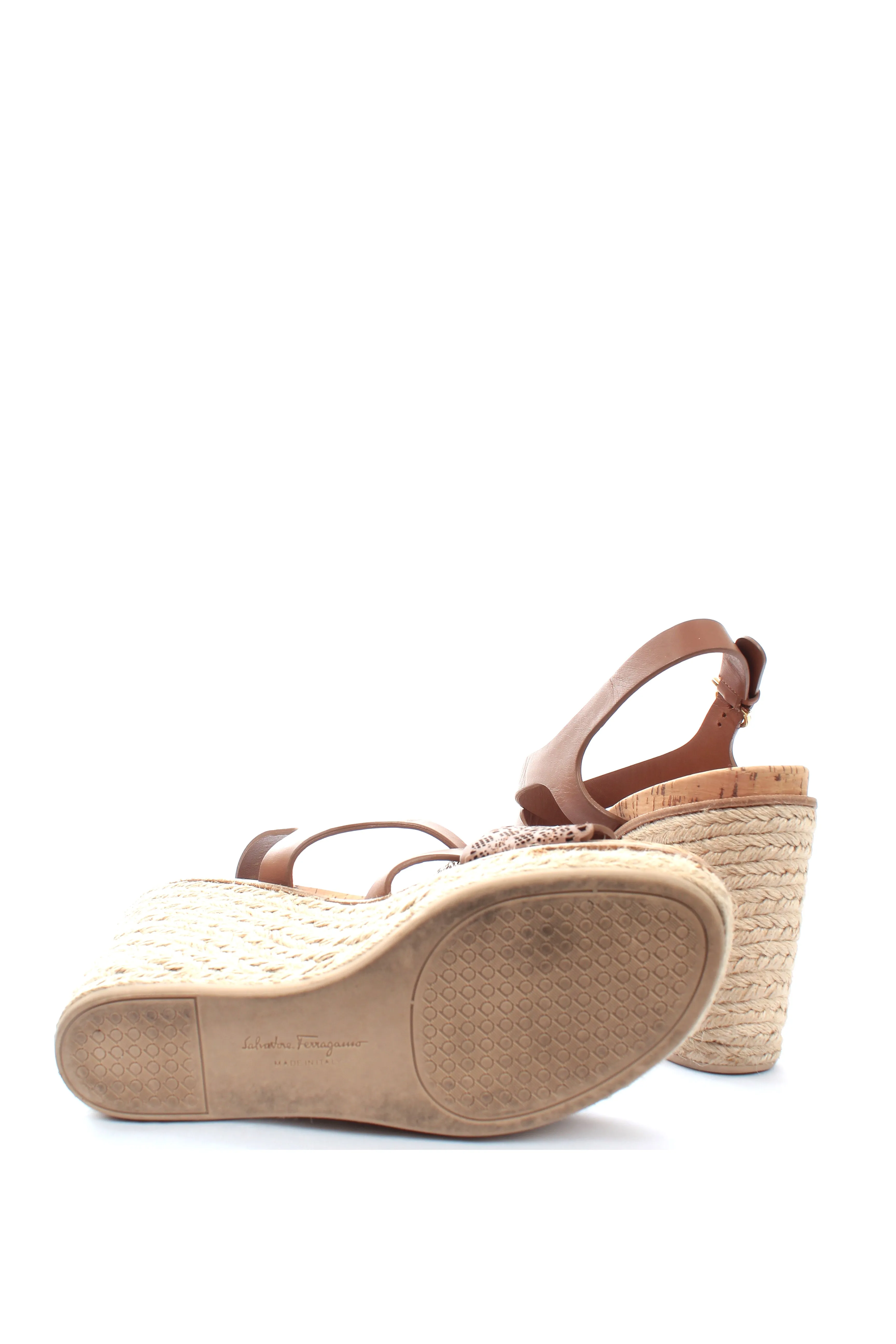 Salvatore Ferragamo Laser-Cut Leather Espadrille Wedge Sandals