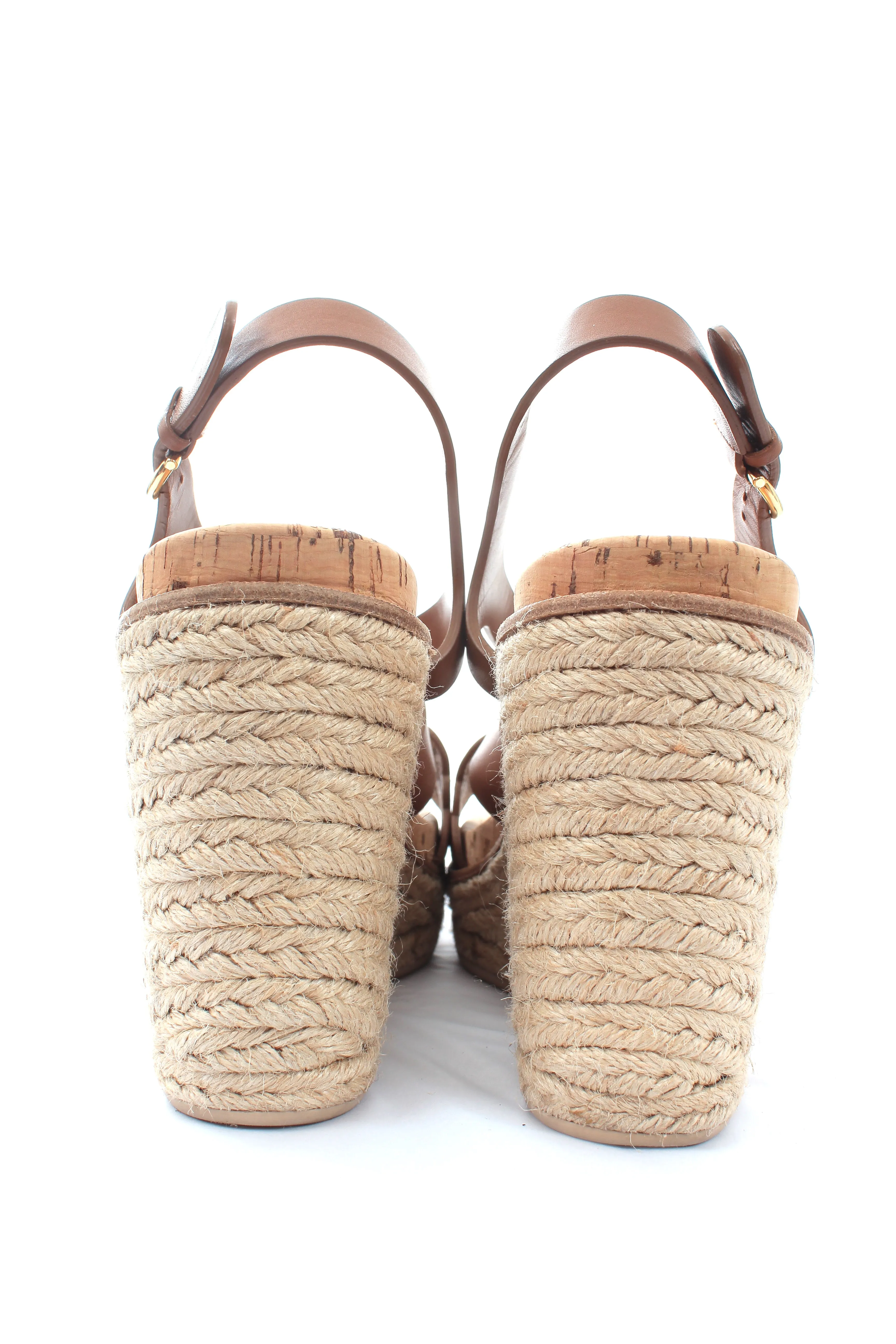 Salvatore Ferragamo Laser-Cut Leather Espadrille Wedge Sandals