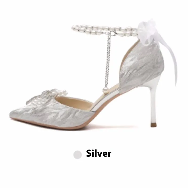 Silver French Pearl Accent Stiletto High Heels