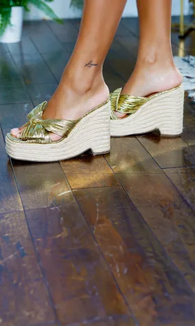 Slip-On Wedge Sandals - Gold