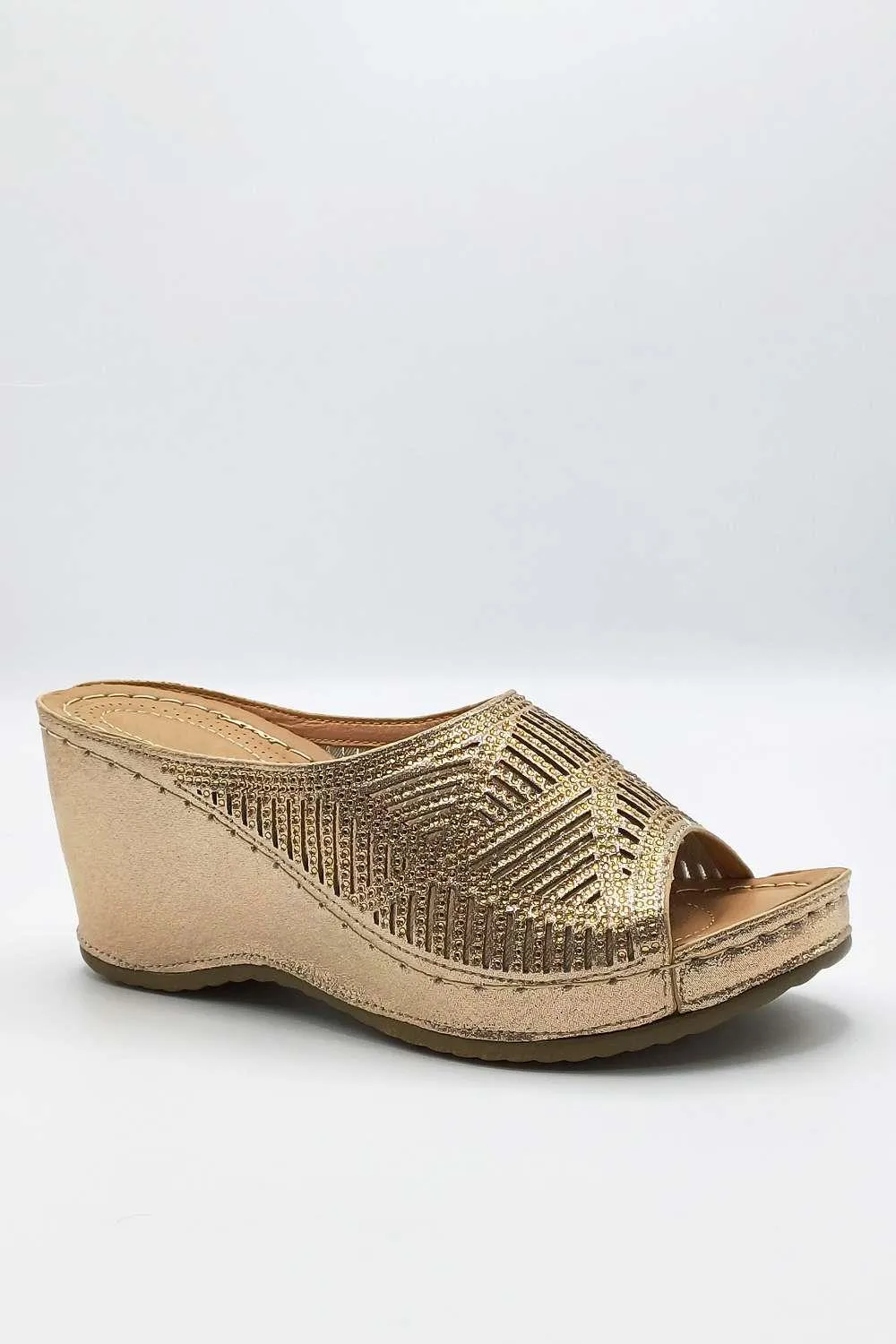 Soleil Diamante Strap Wedges in Gold