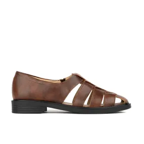 Sorrento - Brown - Women's woven straps flat leather sandal with covered back