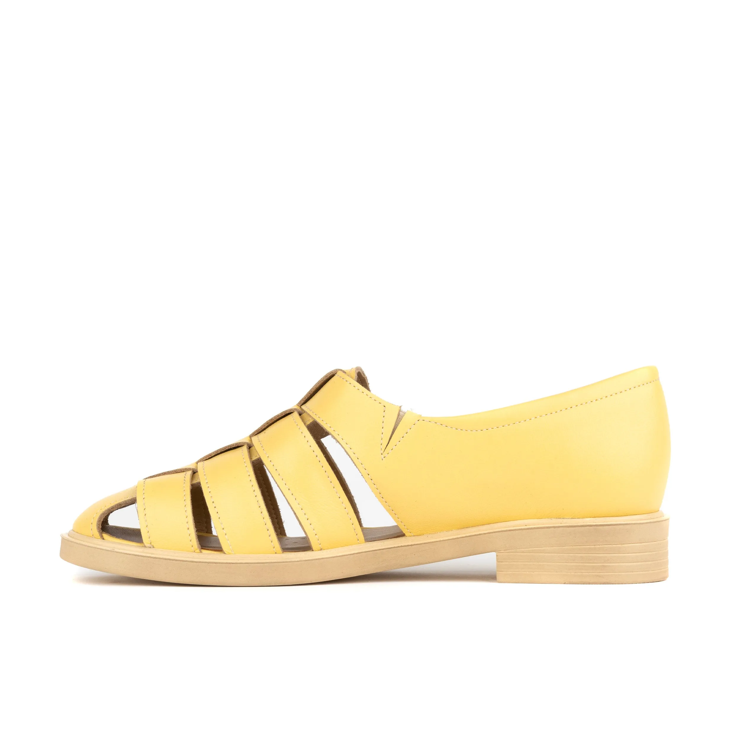 Sorrento - Yellow - Women's woven straps flat leather sandal with covered back