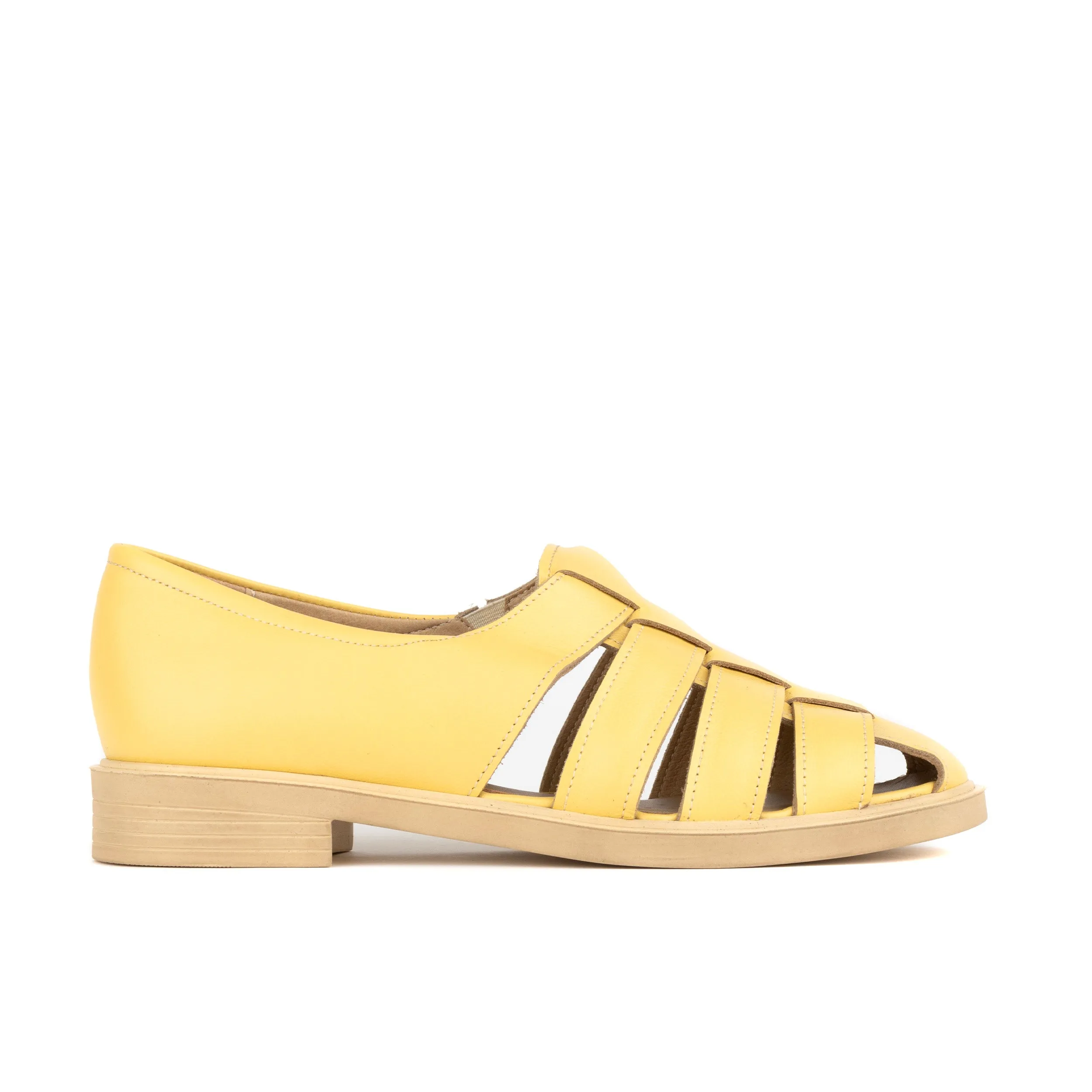 Sorrento - Yellow - Women's woven straps flat leather sandal with covered back