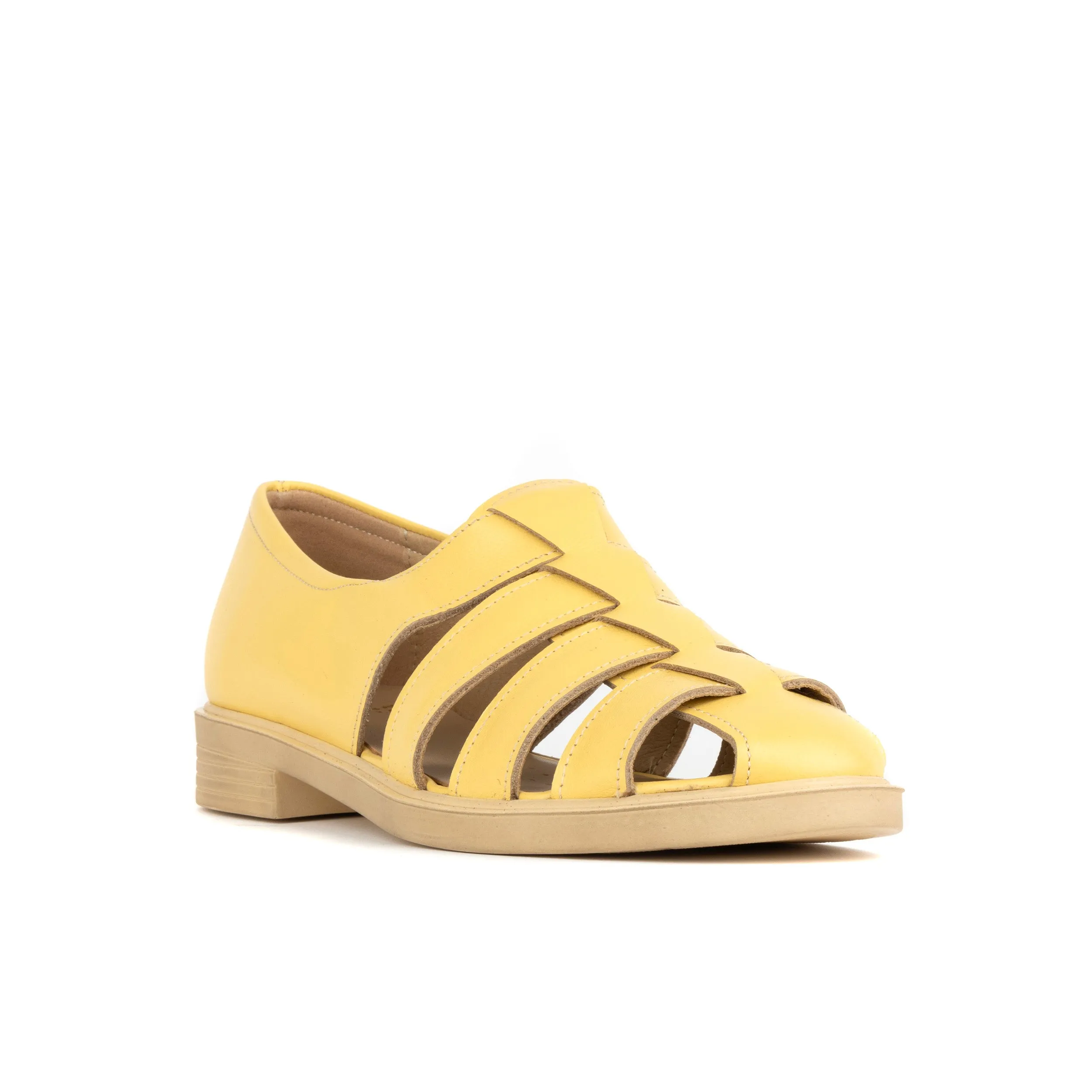 Sorrento - Yellow - Women's woven straps flat leather sandal with covered back