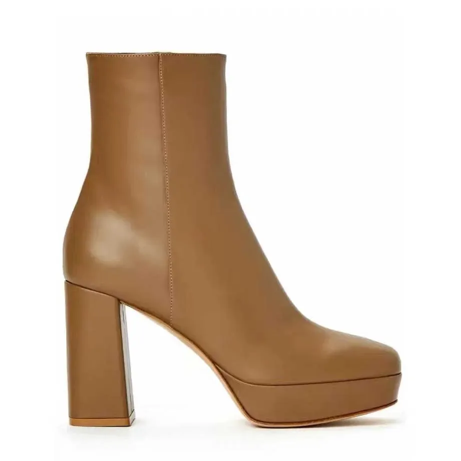 Square Toe Heeled Boots in Camel