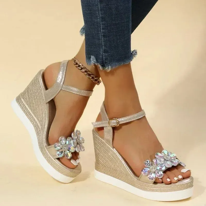 Women Summer Wedge Heel Sandals Platform Sandals Strap Open Toe Chunky Bottom Casual Shoes 2024 Gold Silver Pink Sandals