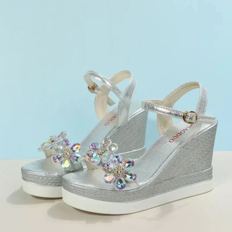 Women Summer Wedge Heel Sandals Platform Sandals Strap Open Toe Chunky Bottom Casual Shoes 2024 Gold Silver Pink Sandals