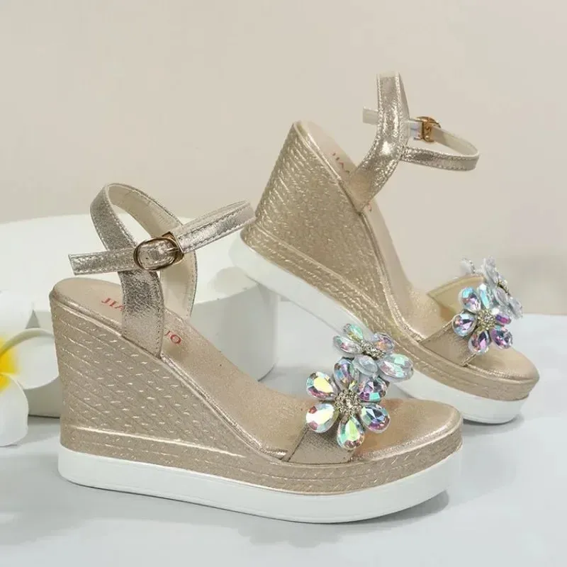 Women Summer Wedge Heel Sandals Platform Sandals Strap Open Toe Chunky Bottom Casual Shoes 2024 Gold Silver Pink Sandals