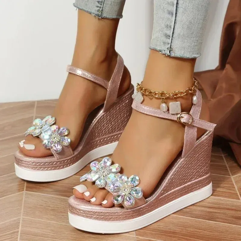 Women Summer Wedge Heel Sandals Platform Sandals Strap Open Toe Chunky Bottom Casual Shoes 2024 Gold Silver Pink Sandals