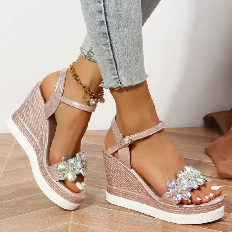 Women Summer Wedge Heel Sandals Platform Sandals Strap Open Toe Chunky Bottom Casual Shoes 2024 Gold Silver Pink Sandals