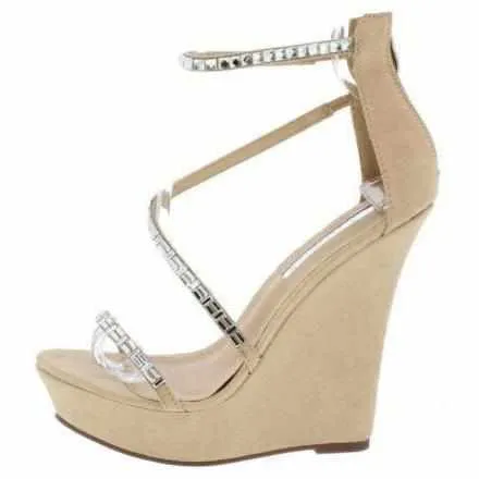 Women's Tans Rhinestone Platform Wedge Wedding Sandals